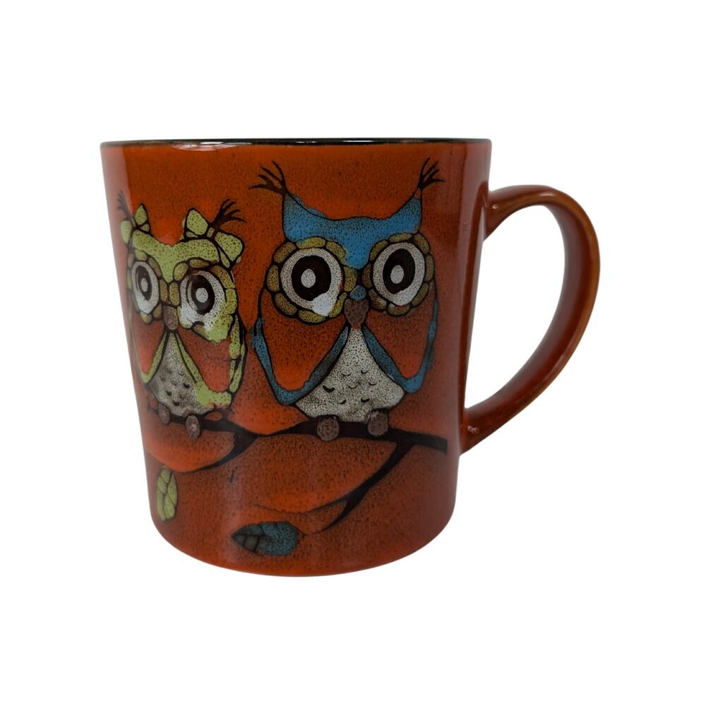 Great Gatherings Ceramic Coffee Mug Two Owls On A Limb Orange 16oz USED